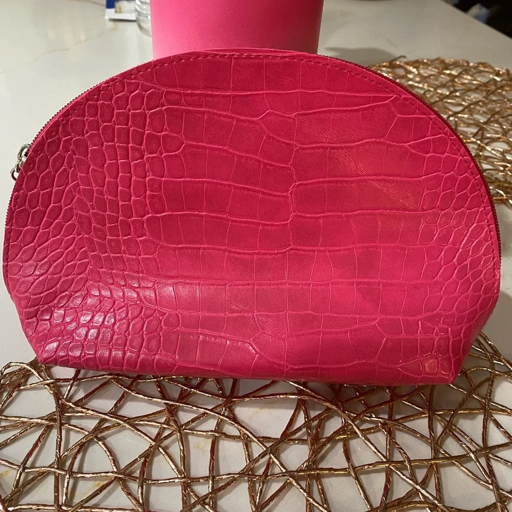 Guess Pink Cosmetic Bag with Croc-Embossed Texture
